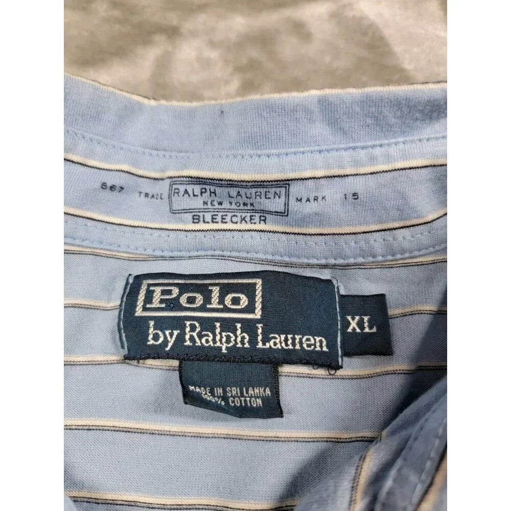 Polo ralph Lauren cotton Bleecker‎ blue white striped shirt men's XL